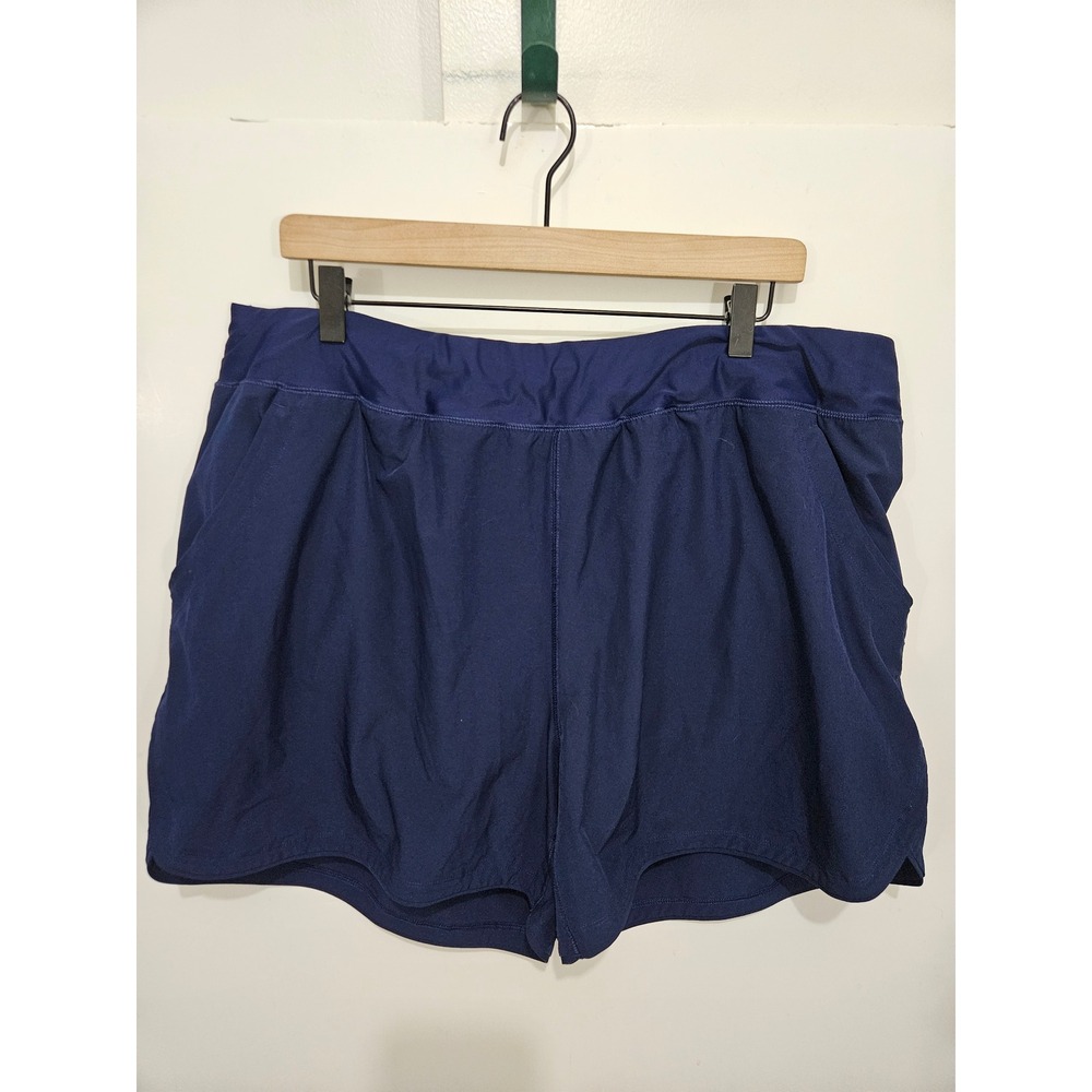 Lands' End Navy Blue Board Swim Shorts Plus Size 22W Pockets Elastic Waist